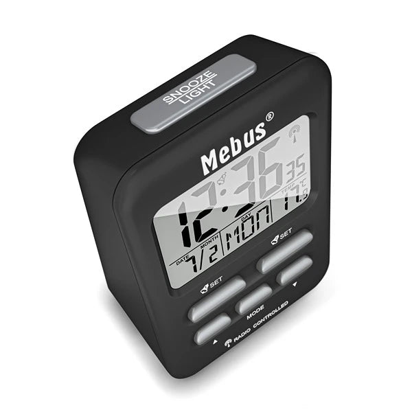 Mebus Digitalt Vækkeur m/Indendørs Termometer - Sort
