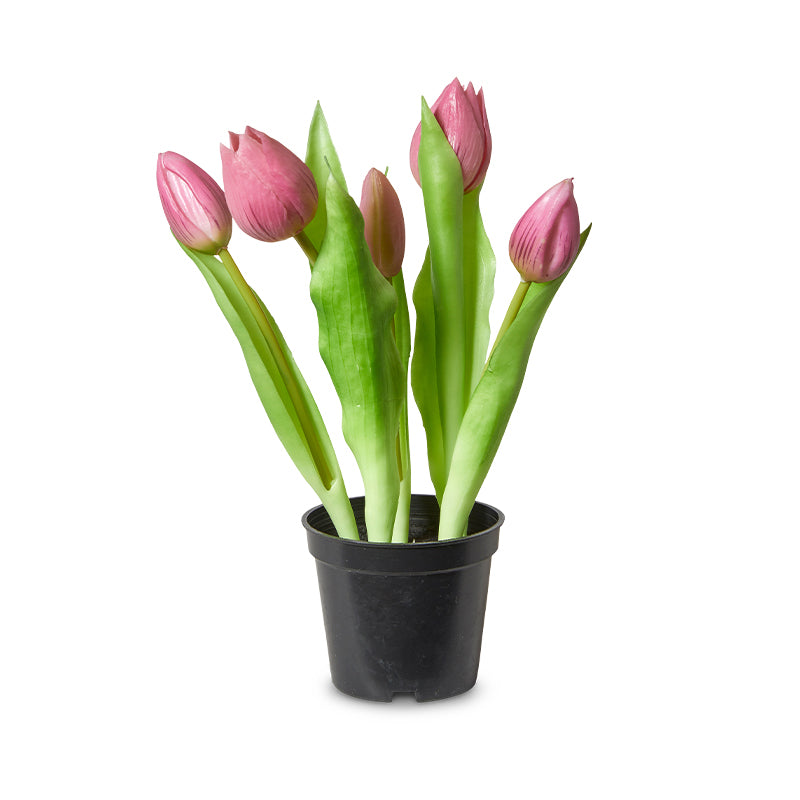 5 stk. kunstige tulipaner i potte H25 cm rosa