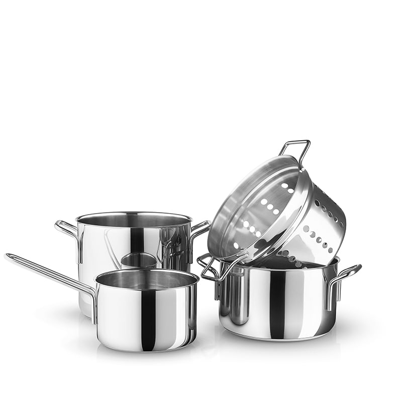 Eva Trio Recycled Stainless Steel grydesæt inklusiv pastaindsats 4 dele