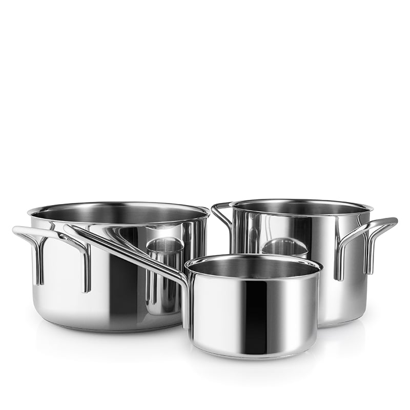 Eva Trio Recycled Stainless Steel grydesæt stål 1,1 + 2,2 + 3,6 liter