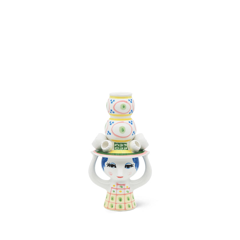 Bjørn Wiinblad Lady with hat lysestage pink H16 cm