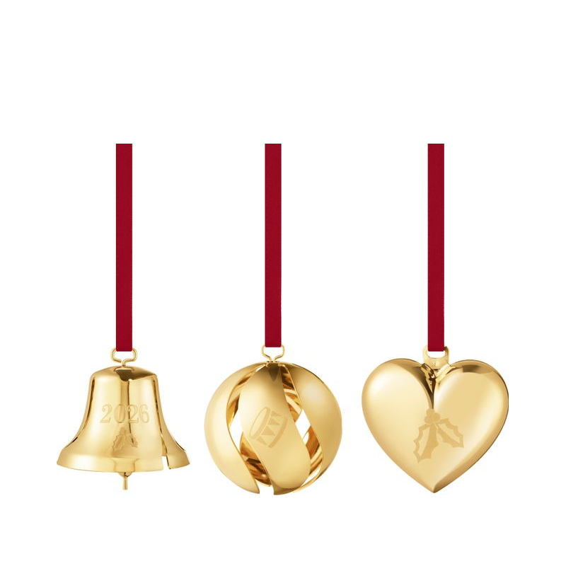 Georg Jensen Christmas Collectibles ornamentsæt guld 3 stk.