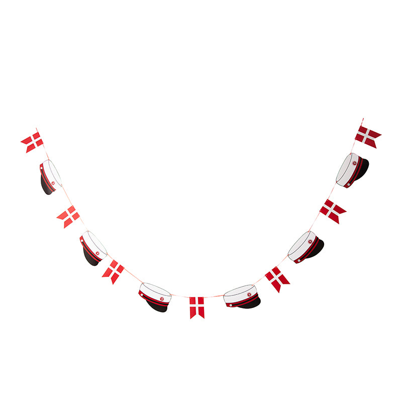 Det Gamle Apotek rød studenterguirlande med flag L 380 cm