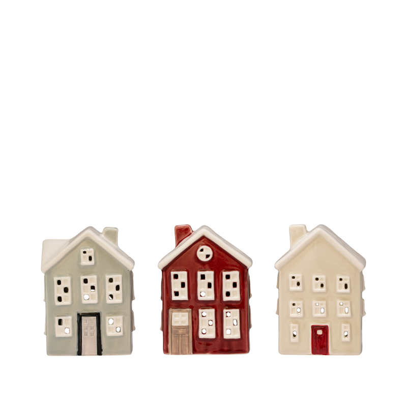 Cosy Christmas lyshuse til fyrfadslys keramik H 10,4 cm 3 stk.