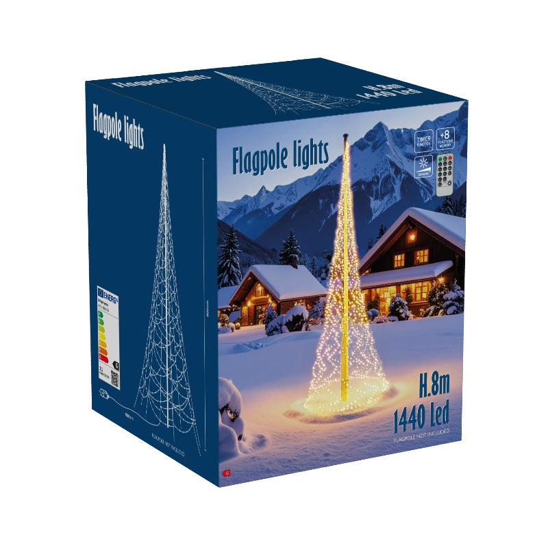 Flagstangslysnet 1440 LED H 8 x Ø 2 meter