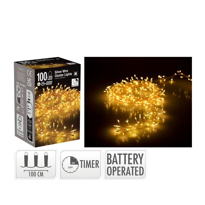 Klynge lyskæde 100 LED sølvtråd L 1 meter