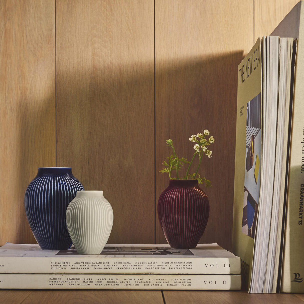 Knabstrup Keramisk Mini Vase Ripple 3 stk, Berry Sand og Dark Blue