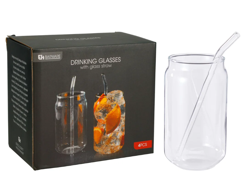 Drikkeglas med sugerør – 2 stk. á 500 ml