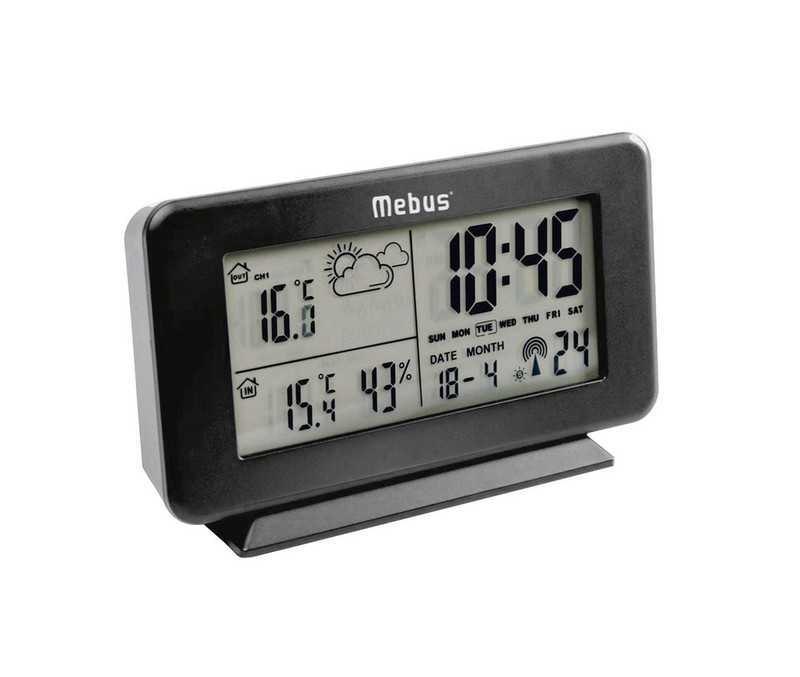 Mebus Radio kontrolleret vejrstation m. ur, alarm og dato