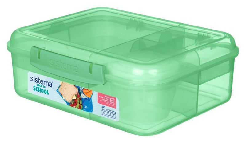 Sistema Bento Lunch madkasse med 5 rum og bæger - Grøn 1,65 liter