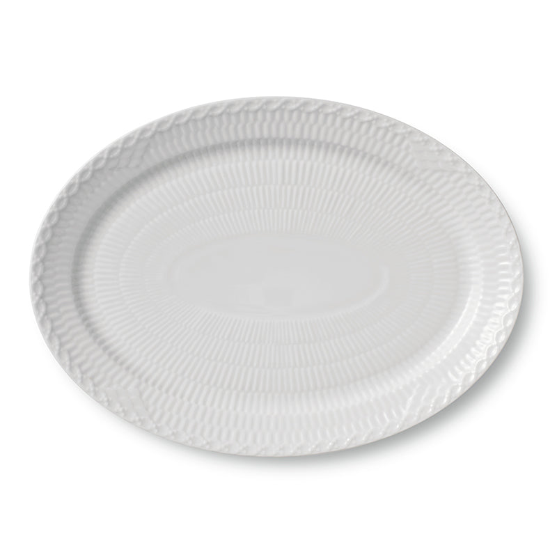 Royal Copenhagen Hvid Halvblonde oval tallerken 28 cm
