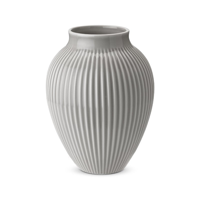 Knabstrup Vase m. riller Lysegrå, H20