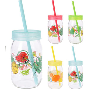 Drikkeglas m/låg og sugerør 370 ml