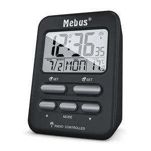 Mebus Digitalt Vækkeur m/Indendørs Termometer - Sort