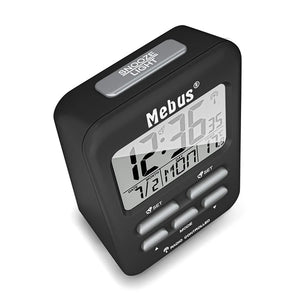 Mebus Digitalt Vækkeur m/Indendørs Termometer - Sort