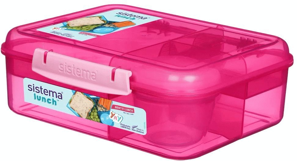 Sistema Bento Lunch madkasse med 5 rum og bæger pink 1,65 liter