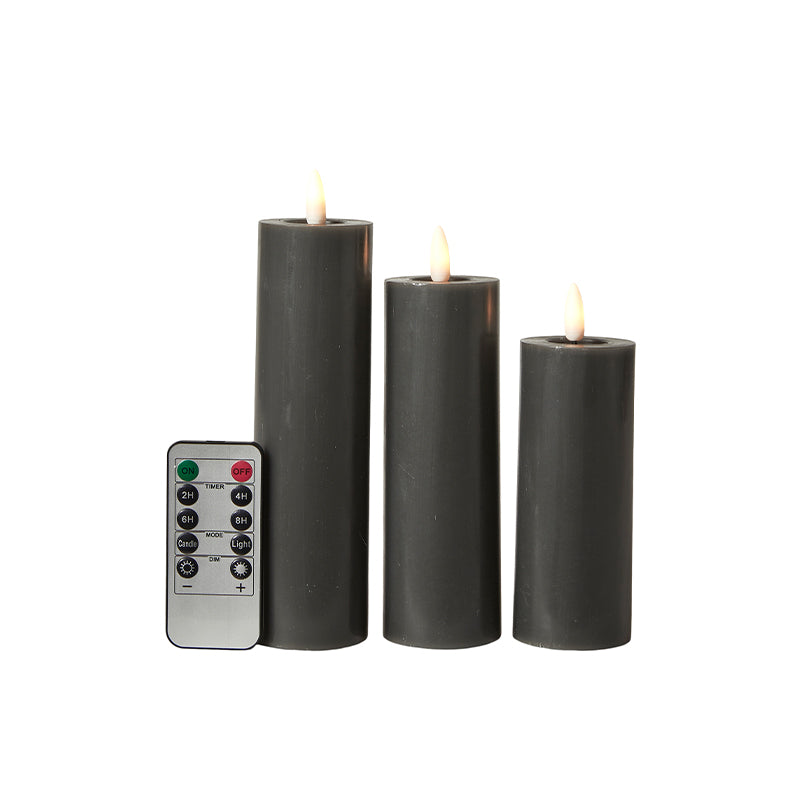 LED bloklys 3 stk. koksgrå