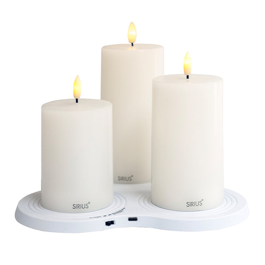 Sirius Sille genopladelig LED bloklys 3 stk. inkl. multicharger