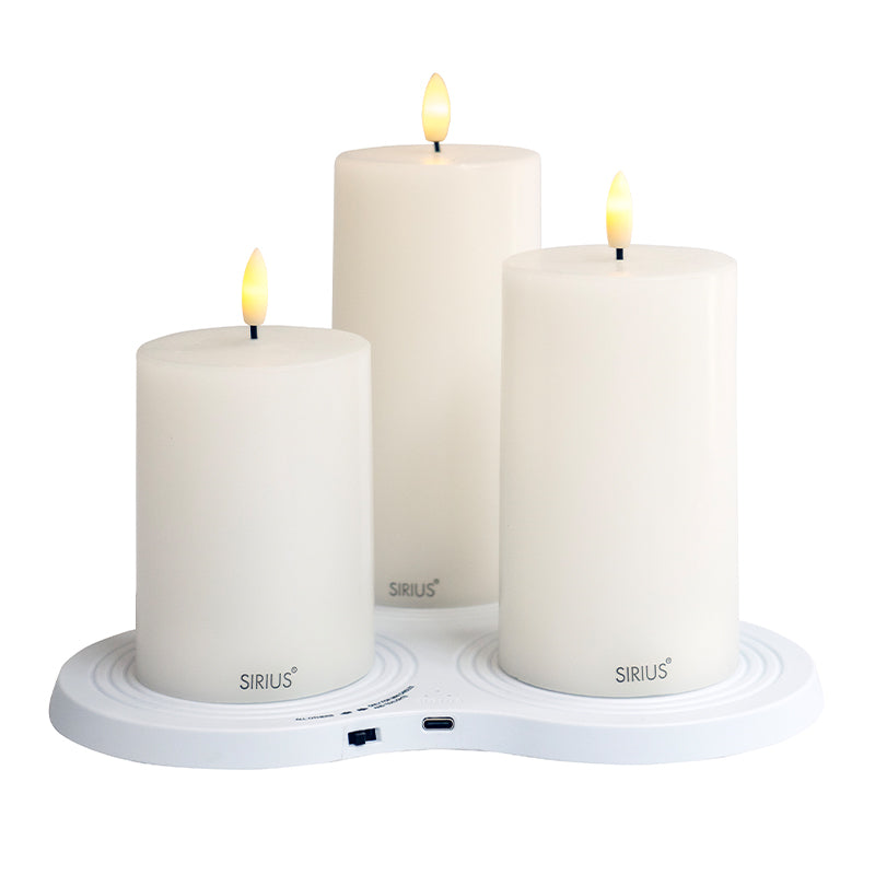 Sirius Sille genopladelig LED bloklys 3 stk. inkl. multicharger