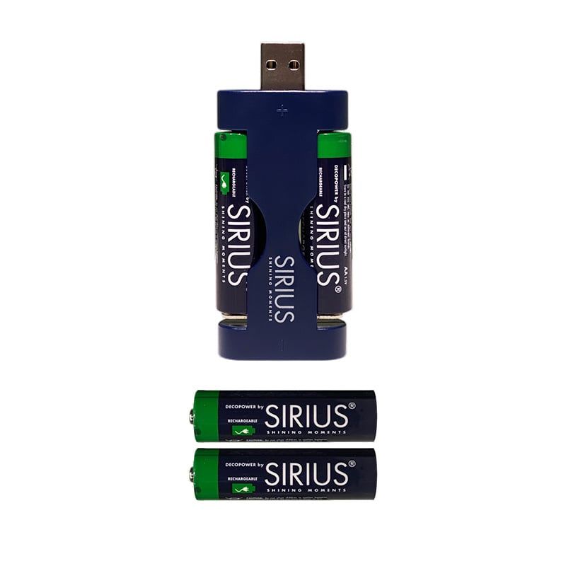 Sirius DecoPower USB charger inklusiv 4 x AA batterier