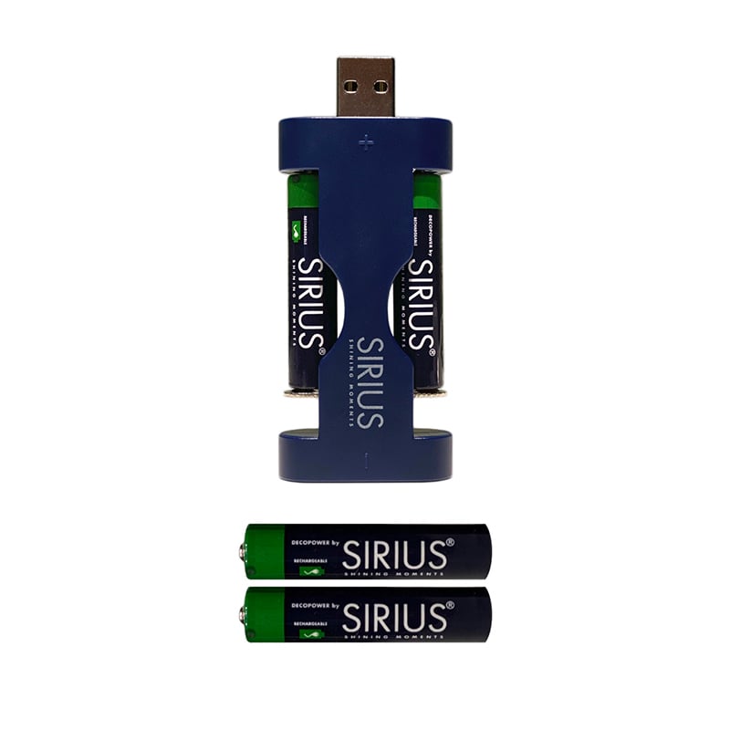 Sirius DecoPower USB Charger inklusiv 4 x AAA batterier