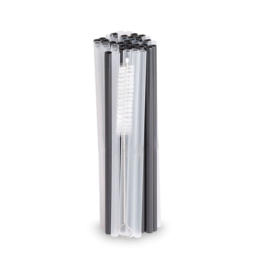 Sugerør til cocktail 50 stk. sort/transparent inkl. børste