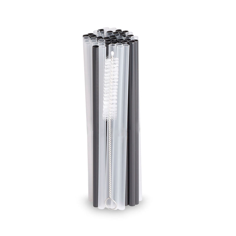 Sugerør til smoothie 40 stk. sort/transparent inkl. børste