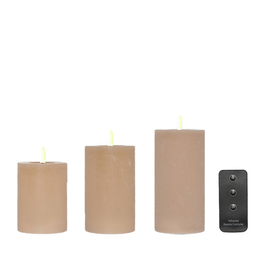 ENJOY LED bloklys 3-pak Ø7,5 cm sand