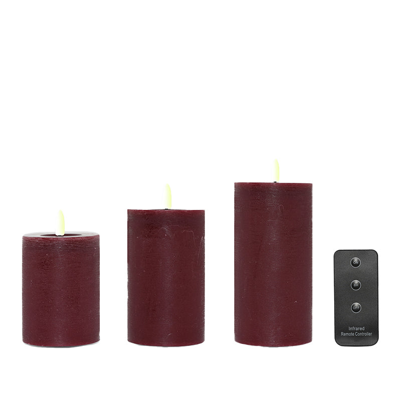 Enjoy LED bloklys med fjernbetjening vinrød Ø7,5 cm 3 stk.