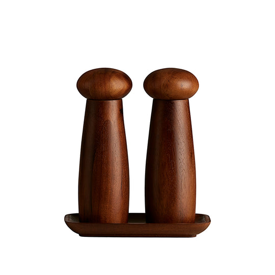 RAW teak keramisk kværnsæt med bakke mørkt træ