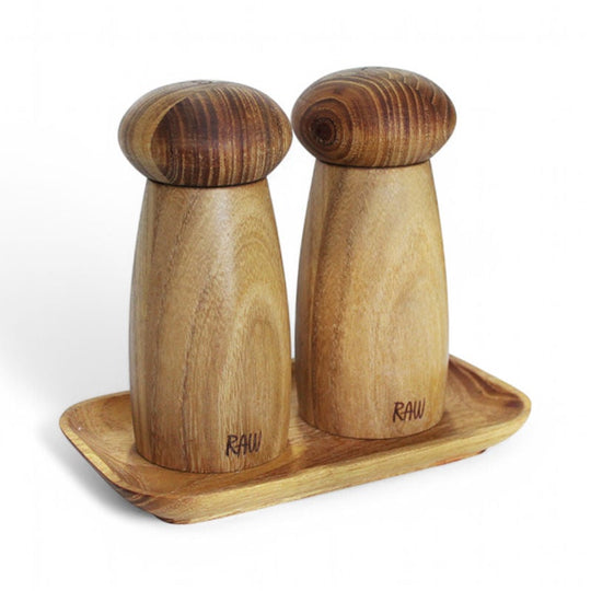 RAW Teak - lille keramisk kværnesæt med bakke