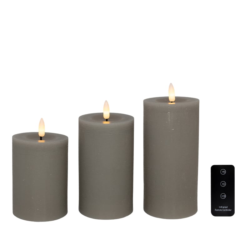 Cozzy LED bloklys med fjernbetjening indendørs grå 3 stk.