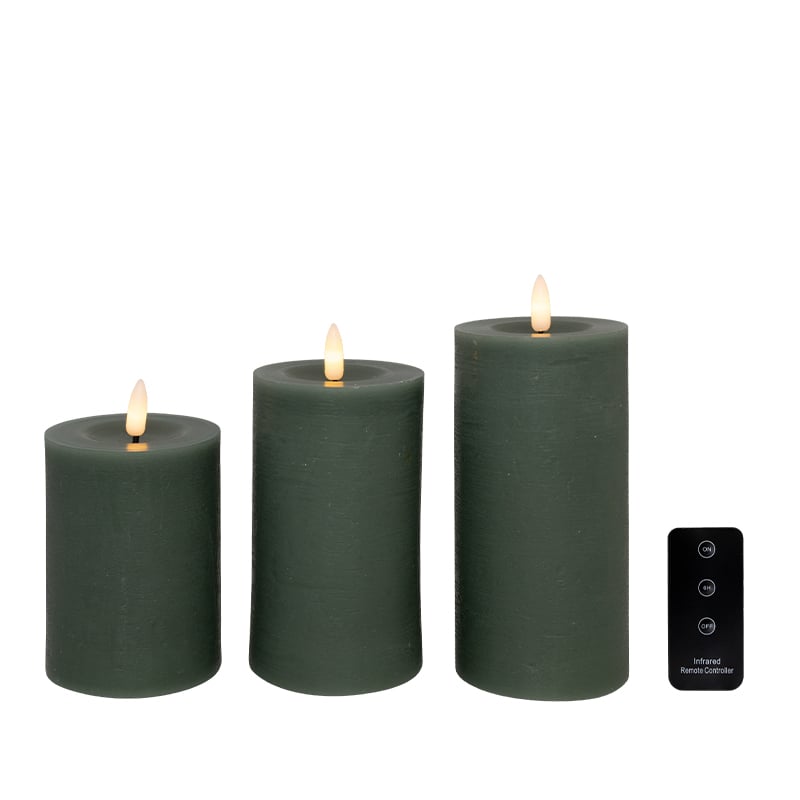 Cozzy LED bloklys med fjernbetjening indendørs grøn 3 stk.