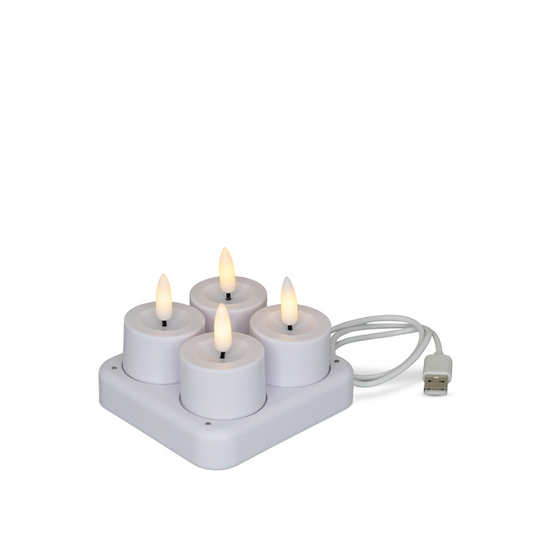 LED fyrfadslys genopladelige med base 4 stk.