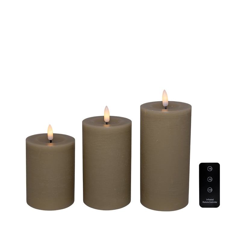 Cozzy LED bloklys med fjernbetjening indendørs sand 3 stk.