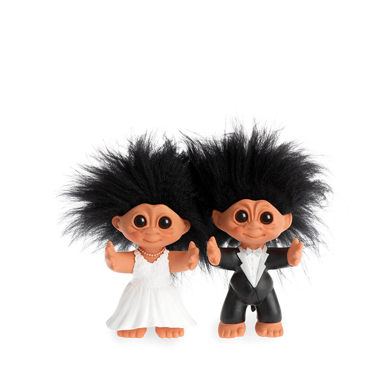 Lykketrold brudepar sort 9 cm