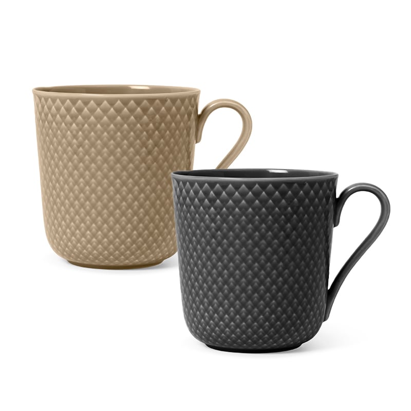 Lyngby Porcelæn Rhombe Earth krus med hank clay/slate 2 stk. - 39 cl