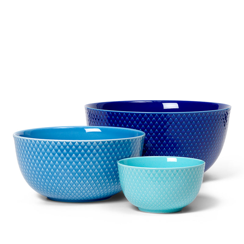 Lyngby Porcelæn Rhombe Color skålesæt blå 3 stk.