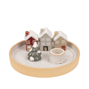 Lysestage med huse Ø 15,4 cm H 6 cm