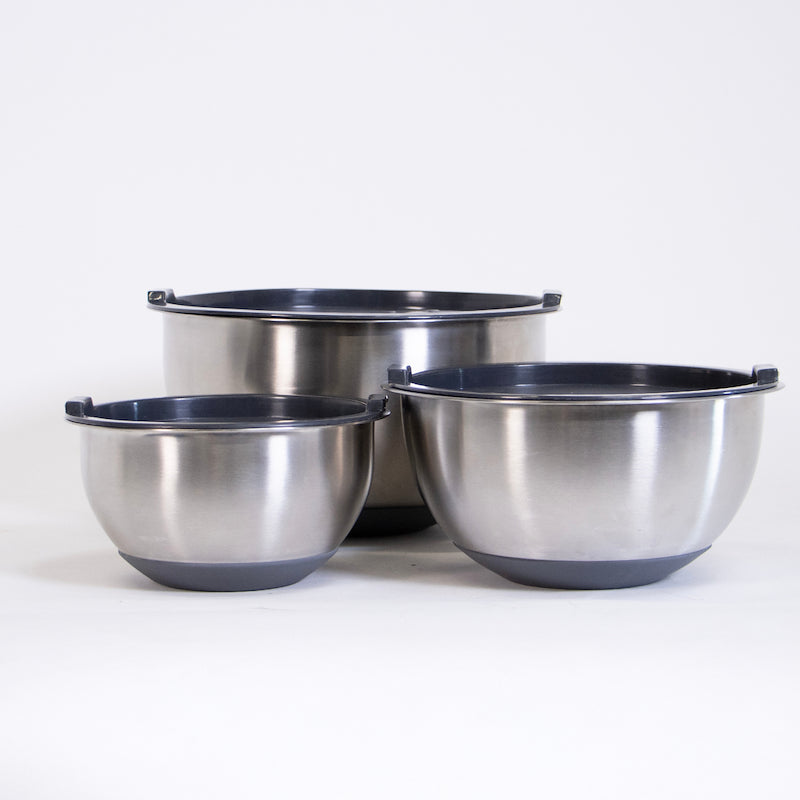 Sobczyk røreskålesæt med låg og silikonebund 3 stk. rustfrit stål