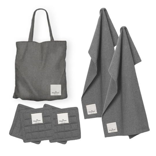 By Mogensen tekstilsæt viskestykker og grydelapper grå
