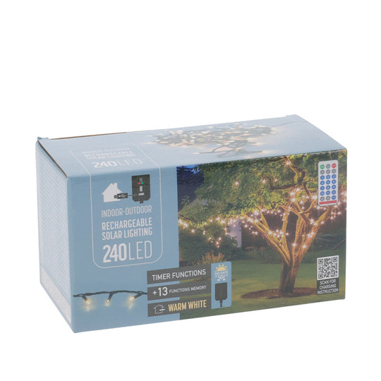 Solar lyskæde med 240 LED varm hvid 10+3 meter