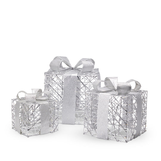 LED gaveæske firkantet sæt med 3 stk. sølv