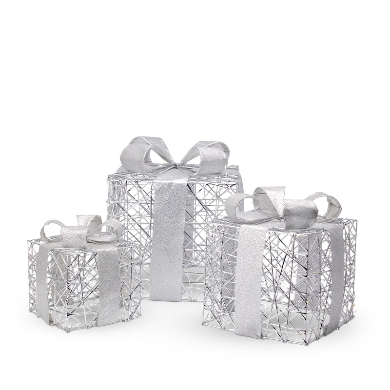 LED gaveæske firkantet sæt med 3 stk. sølv