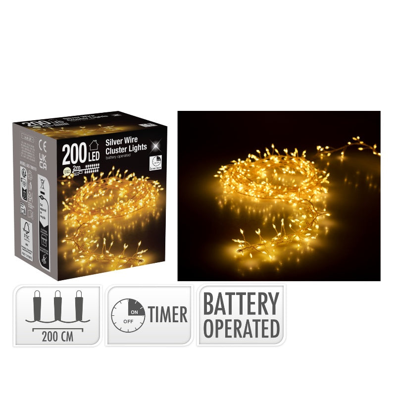 Klynge lyskæde 200 LED sølvtråd L 2 meter