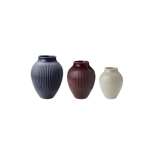 Knabstrup Keramisk Mini Vase Ripple 3 stk, Berry Sand og Dark Blue