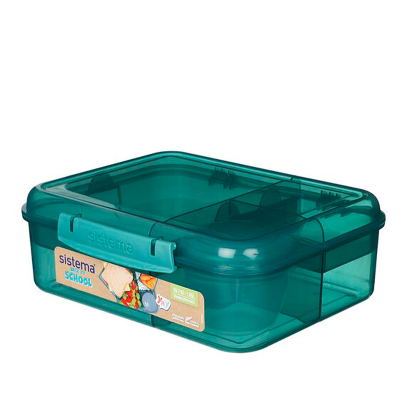 Sistema Bento Lunch madkasse med 5 rum og bæger - Grøn 1,65 liter