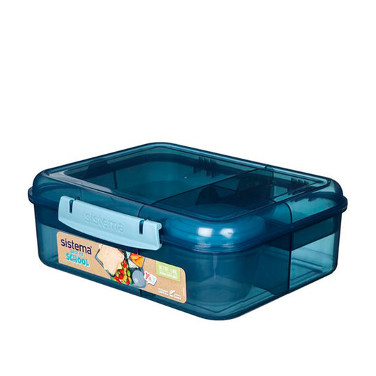 Sistema Bento Lunch madkasse med 5 rum og bæger - Blå 1,65 liter
