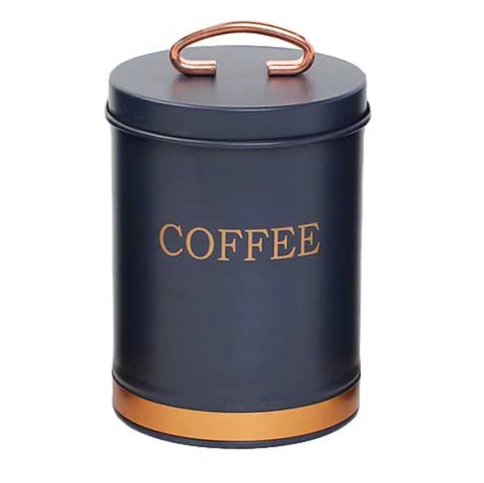 Kaffedåse blå med guldskrift