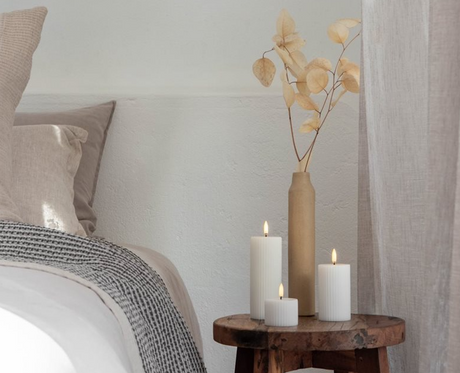 Uyuni Bloklys m. Riller, Hvid Ø5,8 x H15,2 cm